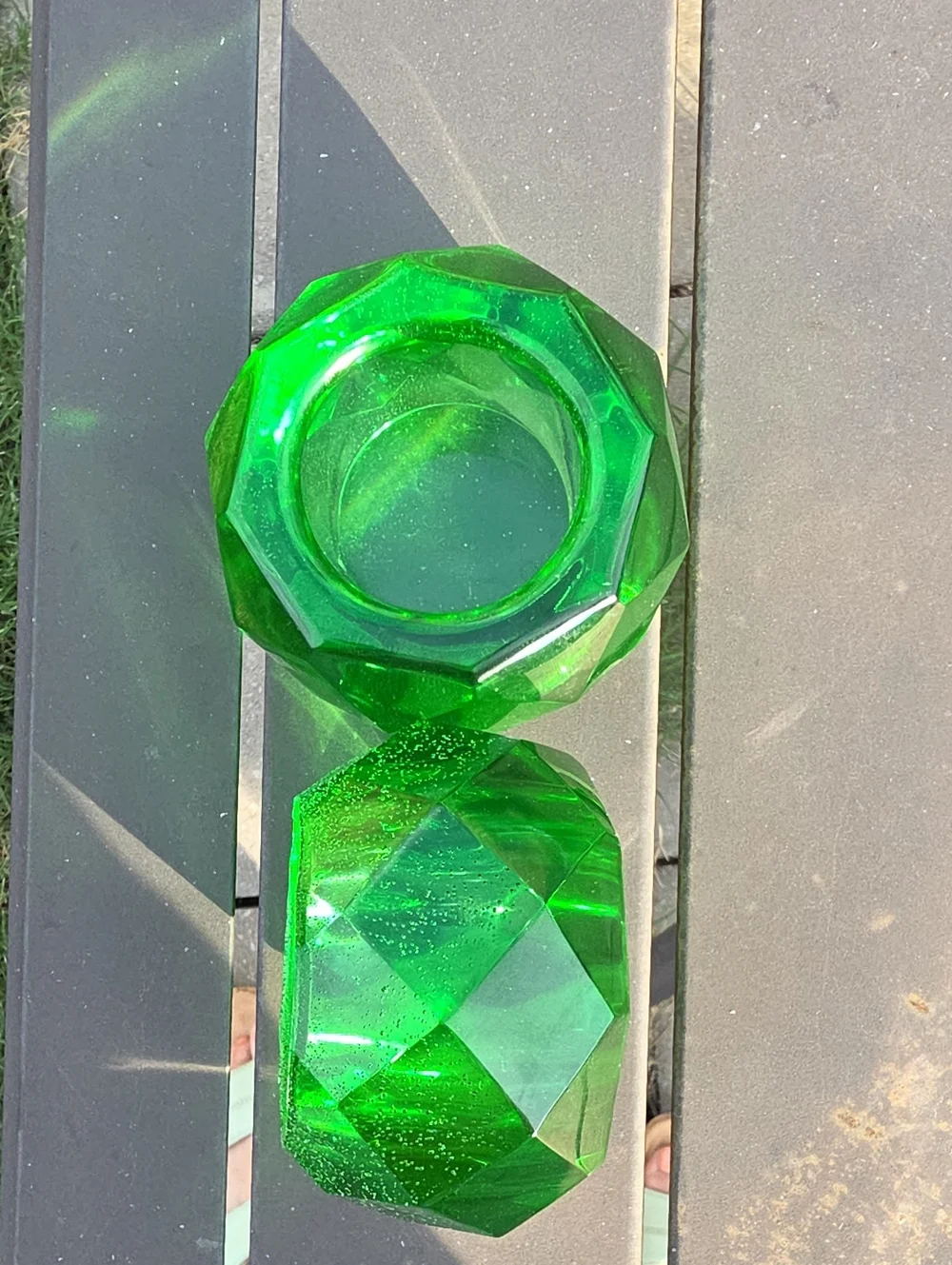 Faceted Green Glass Decorative Candle Voltives - Emerald Accent.